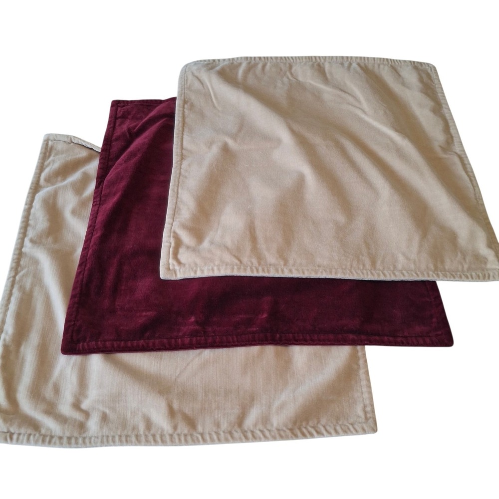 Pottery Barn Everywhere Velvet Pillow Cover Cotton 20"x20" Tan Burgundy Cozzy